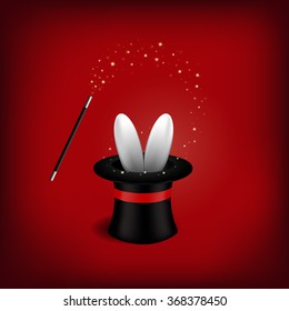 Magician Hat with Magician Wand.Vector illustration .