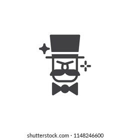 Magician head with hat vector icon. filled flat sign for mobile concept and web design. simple solid icon. Symbol, logo illustration. Pixel perfect vector graphics
