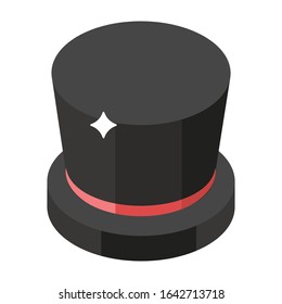 Magician headcap, top hat icon of isometric design vector 