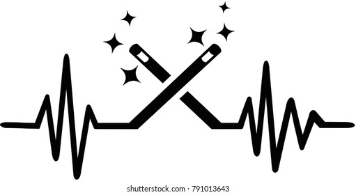 Magician heartbeat pulse with crossed wands