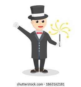 magician with his trick information design character on white background 