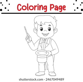 magician holding magic wand coloring book page for kids and adults