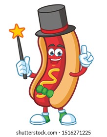 magician hotdog cartoon mascot character design vector