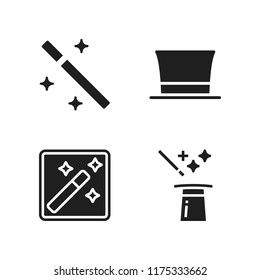 magician icon. 4 magician vector icons set. wizard, top hat and magic wand icons for web and design about magician theme