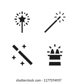 magician icon. 4 magician vector icons set. magic wand, magicians hat and wand icons for web and design about magician theme