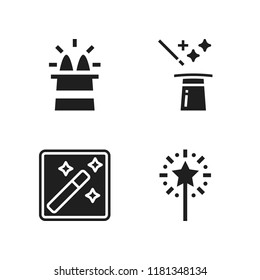 magician icon. 4 magician vector icons set. wizard, magic wand and magicians hat icons for web and design about magician theme