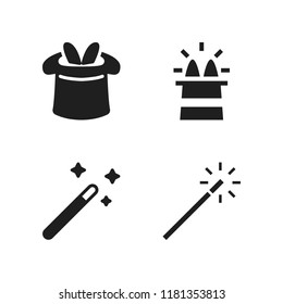 magician icon. 4 magician vector icons set. magic wand, magicians hat and magic hat icons for web and design about magician theme