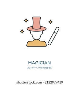 magician icon from activity and hobbies collection. Thin outline magician, magic, fantasy detailed offset lineal color icon isolated on white background. Line vector magician sign, symbol for web and 