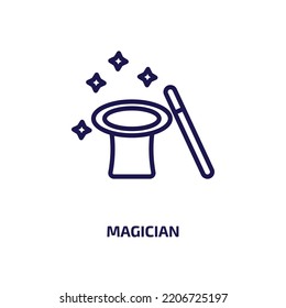 magician icon from activity and hobbies collection. Thin linear magician, circus, hat outline icon isolated on white background. Line vector magician sign, symbol for web and mobile