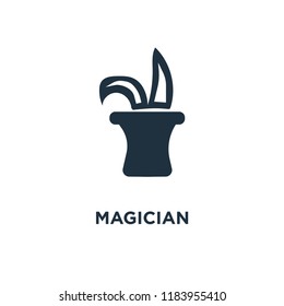 Magician icon. Black filled vector illustration. Magician symbol on white background. Can be used in web and mobile.