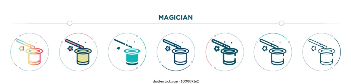magician icon designed in gradient, filled, two color, thin line and outline style. vector illustration of magician vector icons. can be used for mobile, ui, web
