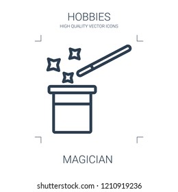 magician icon. high quality line magician icon on white background. from hobbies collection flat trendy vector magician symbol. use for web and mobile