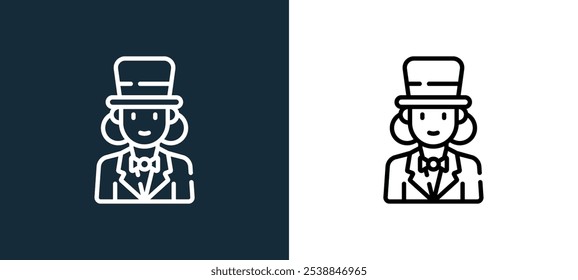 magician icon isolated on white and black colors. magician outline linear vector icon from magic collection for mobile apps, web and ui.