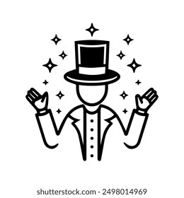 Magician icon or modern line symbol. Vector line art and icon design with bold outline. Black and white Pixel Perfect minimalistic symbol isolated white background. Silhouette simple thin sign