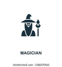 Magician icon. Monochrome simple line Game Element icon for templates, web design and infographics