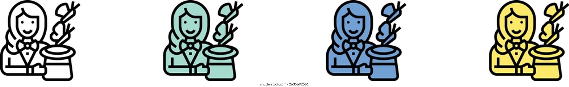 magician icon. Outline, Green, Blue and Yellow Style Design Isolated On White Background