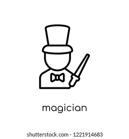 Magician icon. Trendy modern flat linear vector Magician icon on white background from thin line Fairy Tale collection, editable outline stroke vector illustration