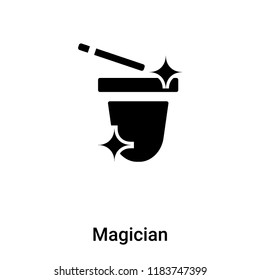 Magician icon vector isolated on white background, logo concept of Magician sign on transparent background, filled black symbol