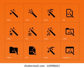 Magician icons isolated on orange background. Vector illustration.