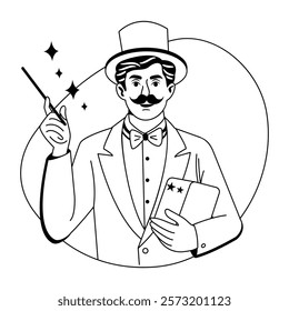 Magician illustration in a glyph style 
