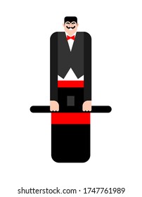 Magician inside magic hat. vector illustration. focus trick on contrary
 
