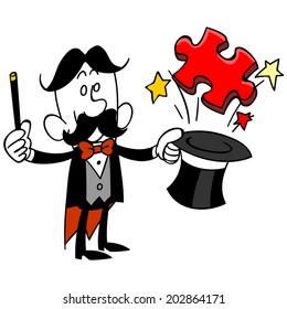 Magician to issue a piece of the puzzle from the top hat