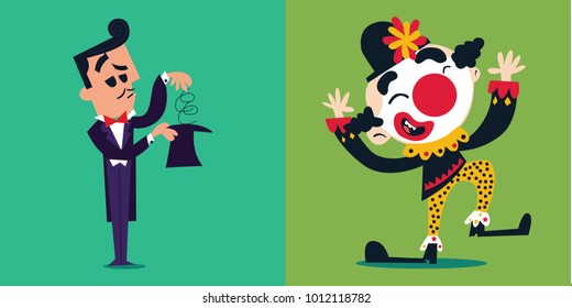 Magician & joker flat design