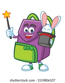 magician kids bag cartoon mascot character design vector