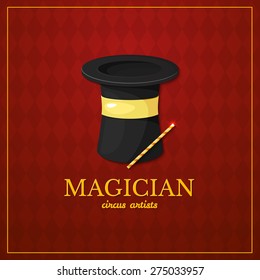 Magician logo, circus typography design, circus artist, vector illustration on vintage background