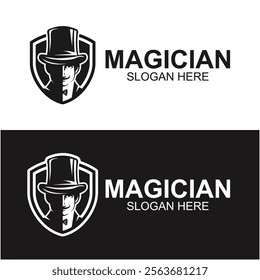 magician logo vector icon illustration design. logo suitable for emblem, badge, community and entertainment industry