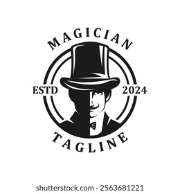 magician logo vector icon illustration design. logo suitable for emblem, badge, community and entertainment industry