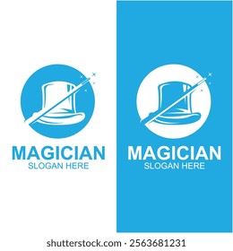 magician logo vector icon illustration design. logo suitable for emblem, badge, community and entertainment industry