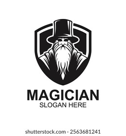 magician logo vector icon illustration design. logo suitable for emblem, badge, community and entertainment industry