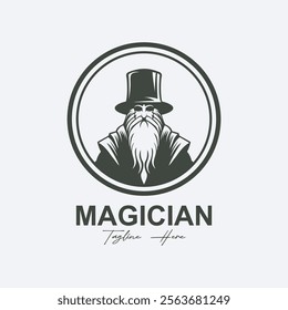 magician logo vector icon illustration design. logo suitable for emblem, badge, community and entertainment industry