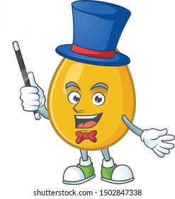 Magician loquat tropical fruit in cartoon mascot style