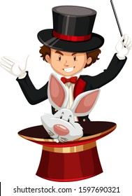 Magician with magic hat and wand illustration