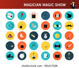 Magician Magic Show Concept Flat Icons.