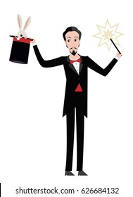 magician magic trick bunny rabbit with top hat