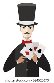 magician with magic trick poker cards