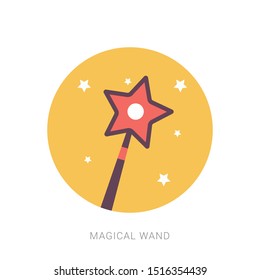 Magician or magic wane filter with sparks flat vector icon. Yellow theme concept