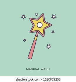 Magician or magic wane filter with sparks flat vector icon. solid color with outline concept.