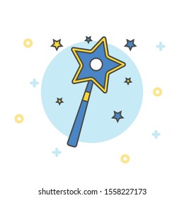 Magician or magic wane filter with sparks flat vector icon