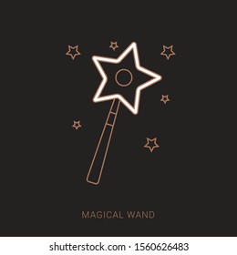 Magician or magic wane filter with sparks flat vector icon