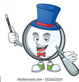 Magician magnifying glass cartoon character with mascot.