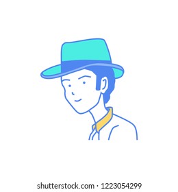 Magician man cartoon illustration wearing magician hat vector isolated