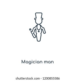 Magician man concept line icon. Linear Magician man concept outline symbol design. This simple element illustration can be used for web and mobile UI/UX.