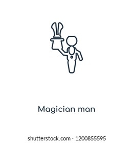 Magician man concept line icon. Linear Magician man concept outline symbol design. This simple element illustration can be used for web and mobile UI/UX.