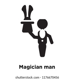 Magician man icon vector isolated on white background, logo concept of Magician man sign on transparent background, filled black symbol