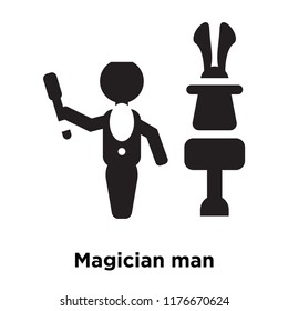 Magician man icon vector isolated on white background, logo concept of Magician man sign on transparent background, filled black symbol