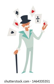 Magician man playing cards vector illustration